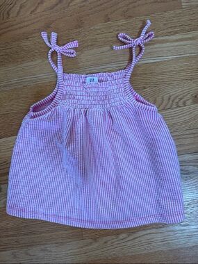GAP Pink and White Striped Tie-Shoulder Tank